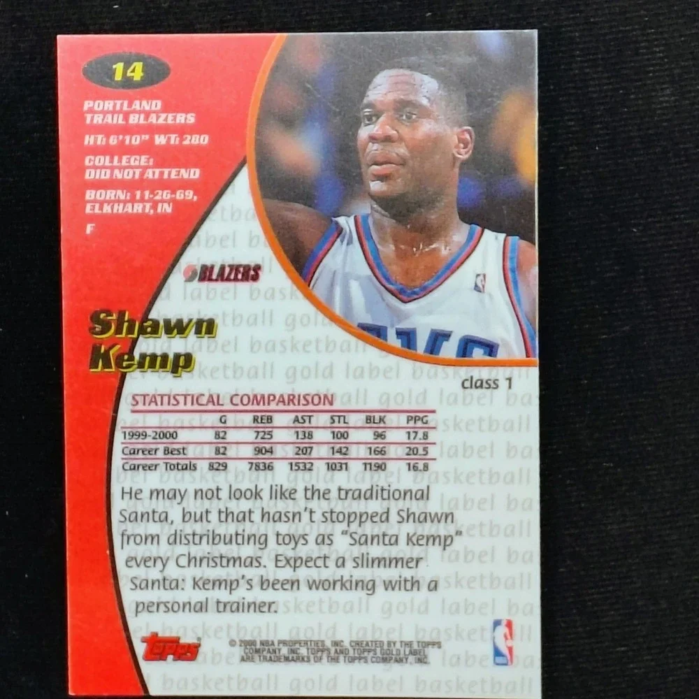 2000-01 Topps Gold Label - Shawn Kemp #14 Class 1‎ Portland Trail Blazers